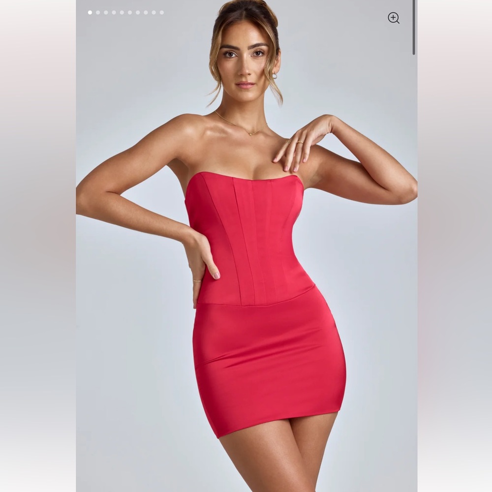 Oh Polly ADELAIDE Lace-Up Corset Mini Dress in red size 2